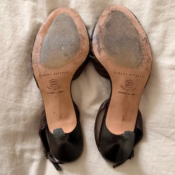 Banana Republic Dark Brown leather slingback kitten heels Strappy sandals CBK - Picture 6 of 9